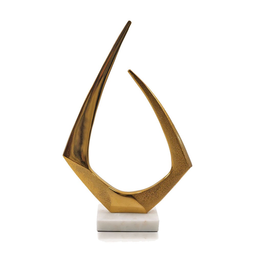 17" Gold And White Aluminum And Marble Abstract Tabletop Sculpture HomeRoots