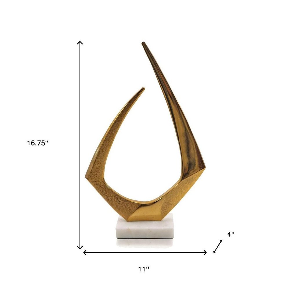 17" Gold And White Aluminum And Marble Abstract Tabletop Sculpture HomeRoots