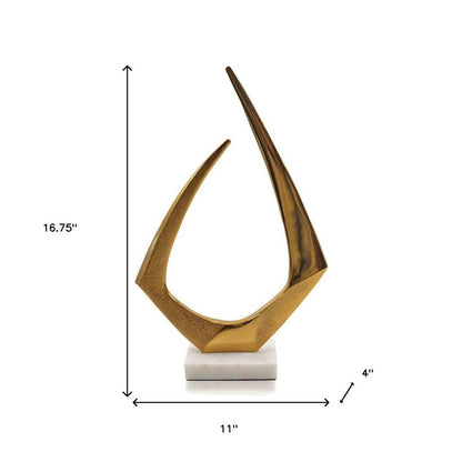 17" Gold And White Aluminum And Marble Abstract Tabletop Sculpture HomeRoots