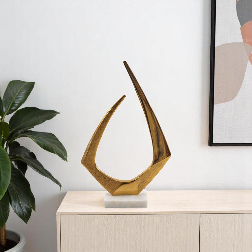 17" Gold And White Aluminum And Marble Abstract Tabletop Sculpture HomeRoots