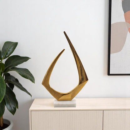 17" Gold And White Aluminum And Marble Abstract Tabletop Sculpture HomeRoots