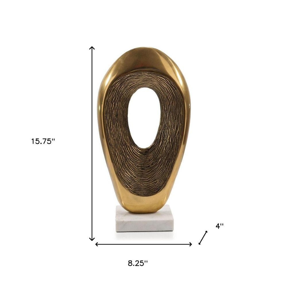 16" Gold And White Aluminum And Marble Abstract Tabletop Sculpture HomeRoots