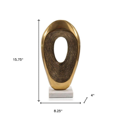16" Gold And White Aluminum And Marble Abstract Tabletop Sculpture HomeRoots