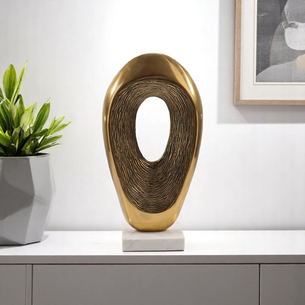 16" Gold And White Aluminum And Marble Abstract Tabletop Sculpture HomeRoots
