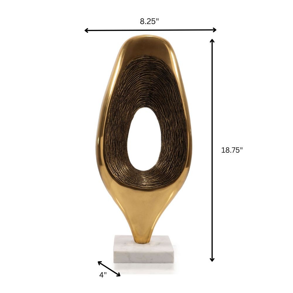 19" Gold And White Aluminum And Marble Abstract Tabletop Sculpture HomeRoots