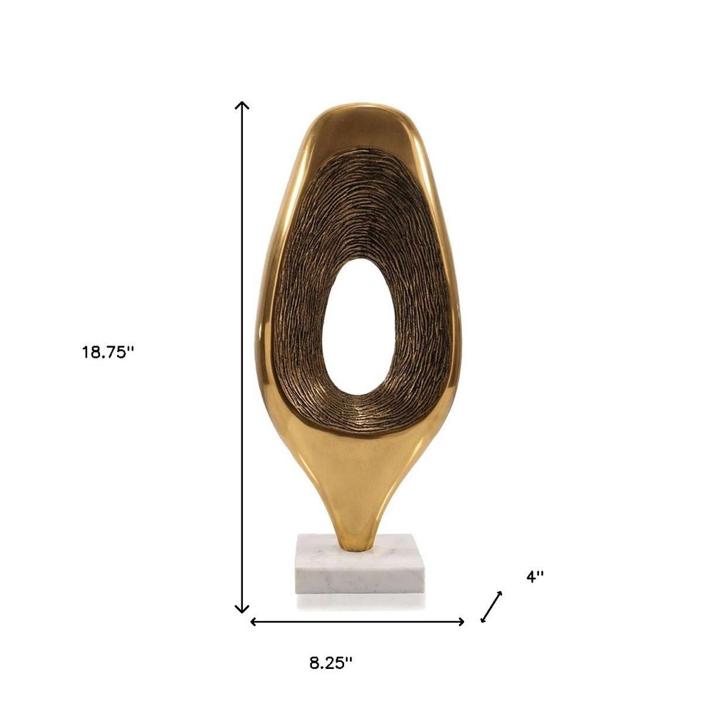 19" Gold And White Aluminum And Marble Abstract Tabletop Sculpture HomeRoots