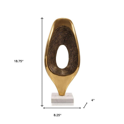 19" Gold And White Aluminum And Marble Abstract Tabletop Sculpture HomeRoots