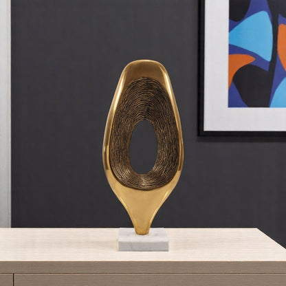 19" Gold And White Aluminum And Marble Abstract Tabletop Sculpture HomeRoots