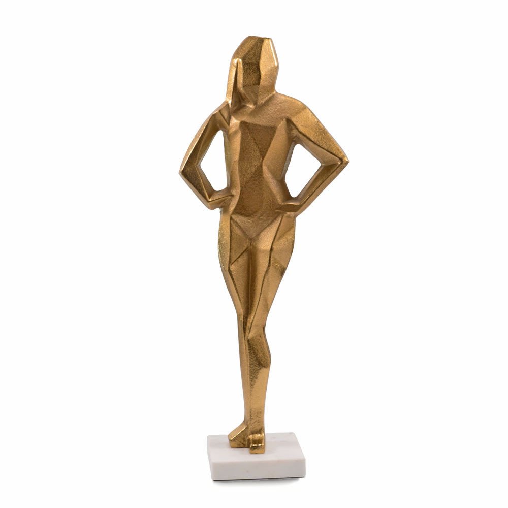 24" Gold And White Aluminum And Marble Woman Tabletop Sculpture HomeRoots