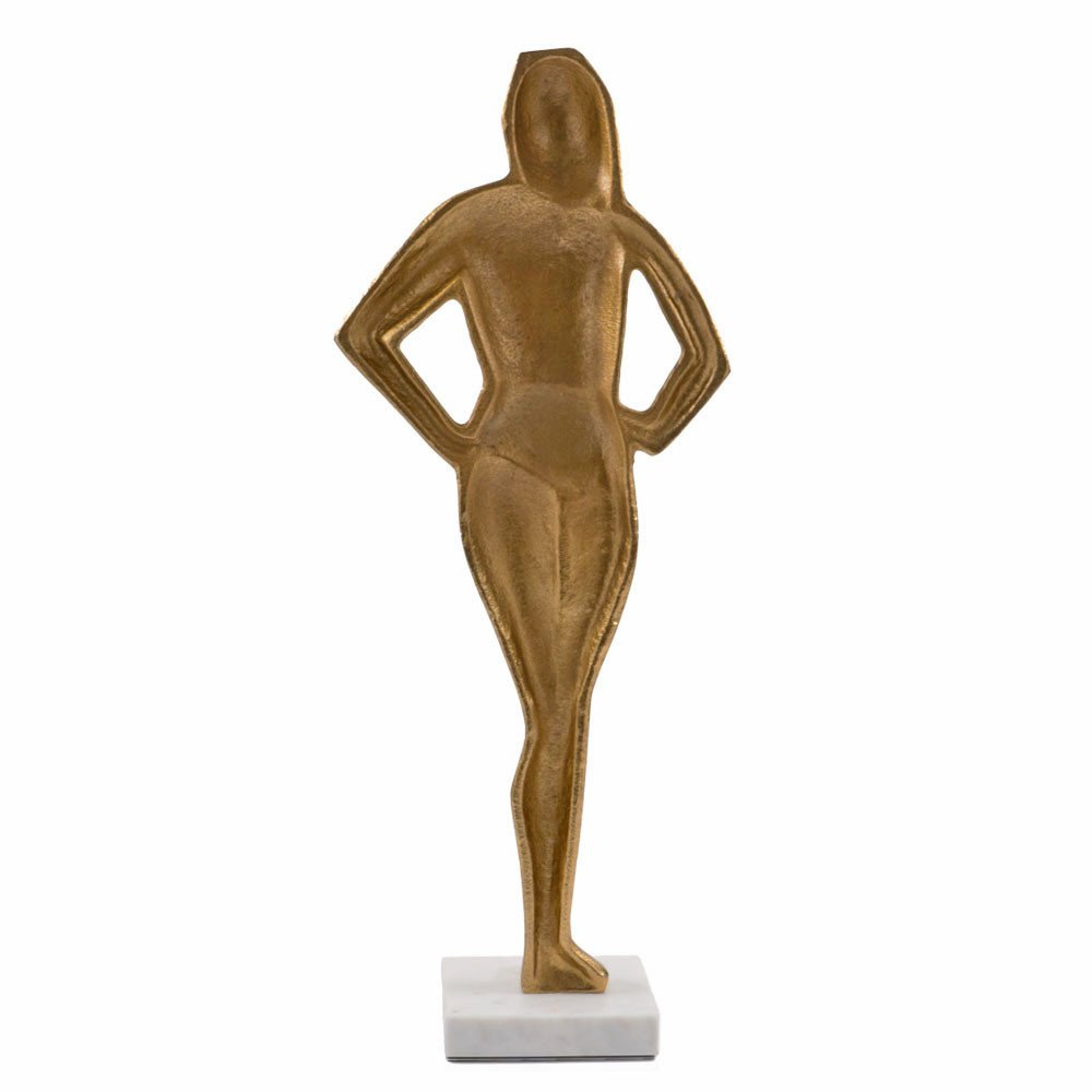 24" Gold And White Aluminum And Marble Woman Tabletop Sculpture HomeRoots