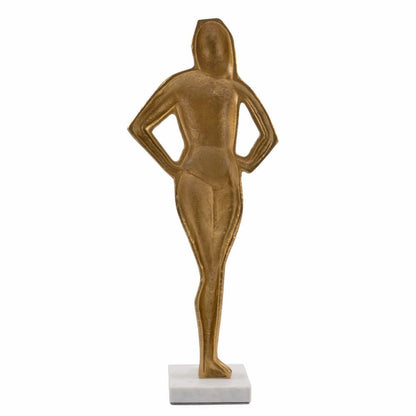 24" Gold And White Aluminum And Marble Woman Tabletop Sculpture HomeRoots