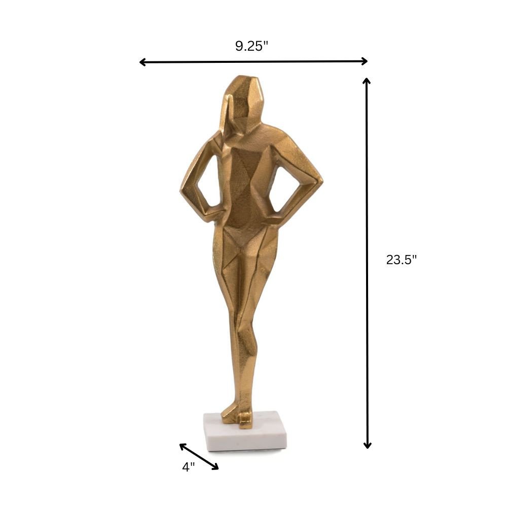 24" Gold And White Aluminum And Marble Woman Tabletop Sculpture HomeRoots