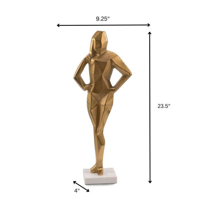 24" Gold And White Aluminum And Marble Woman Tabletop Sculpture HomeRoots