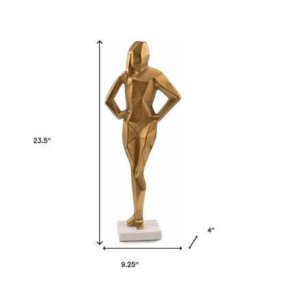 24" Gold And White Aluminum And Marble Woman Tabletop Sculpture HomeRoots