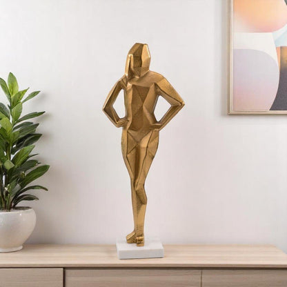 24" Gold And White Aluminum And Marble Woman Tabletop Sculpture HomeRoots