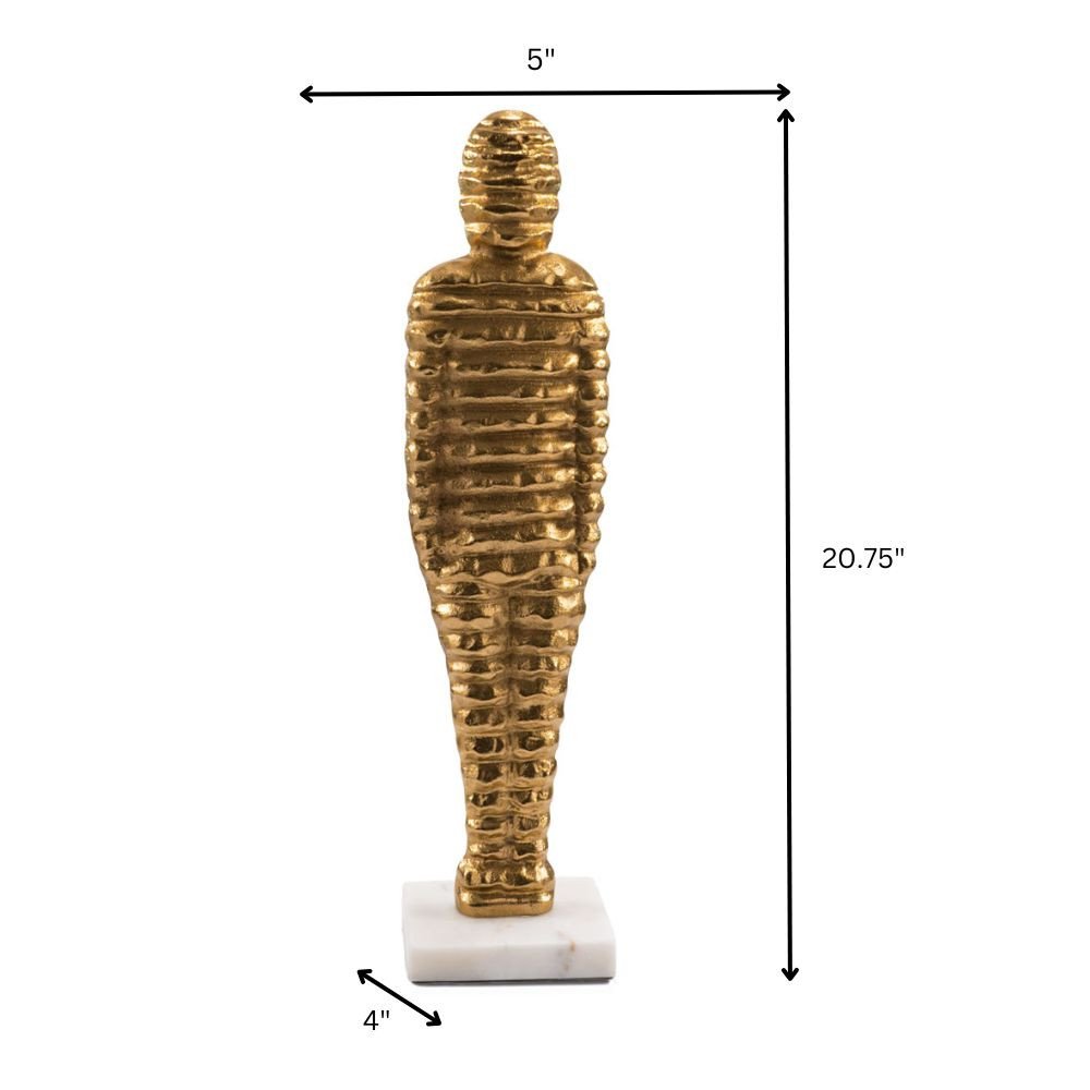 21" Gold And White Aluminum And Marble Mummy Tabletop Sculpture HomeRoots