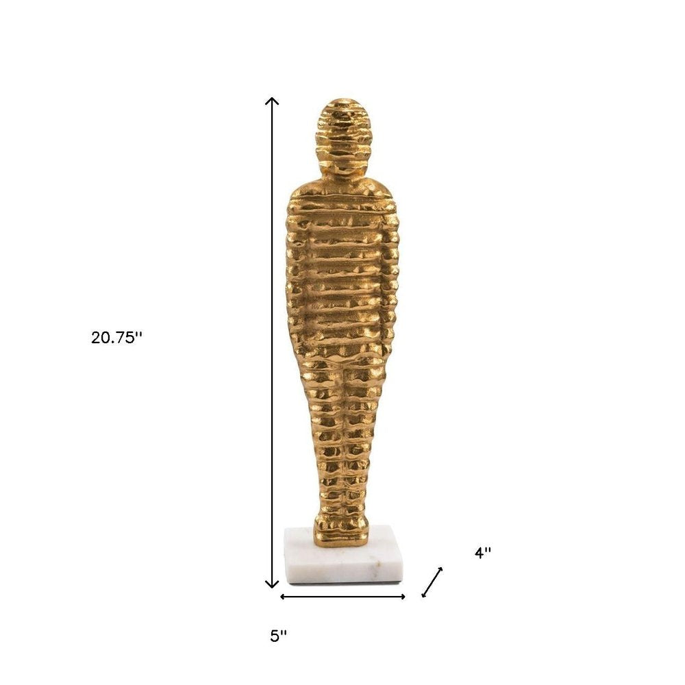 21" Gold And White Aluminum And Marble Mummy Tabletop Sculpture HomeRoots