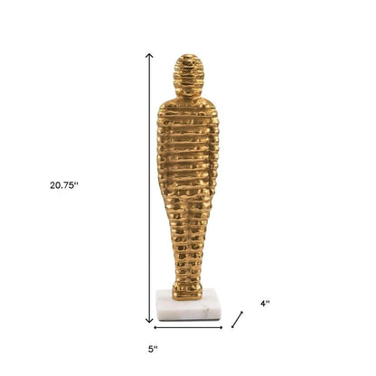 21" Gold And White Aluminum And Marble Mummy Tabletop Sculpture HomeRoots
