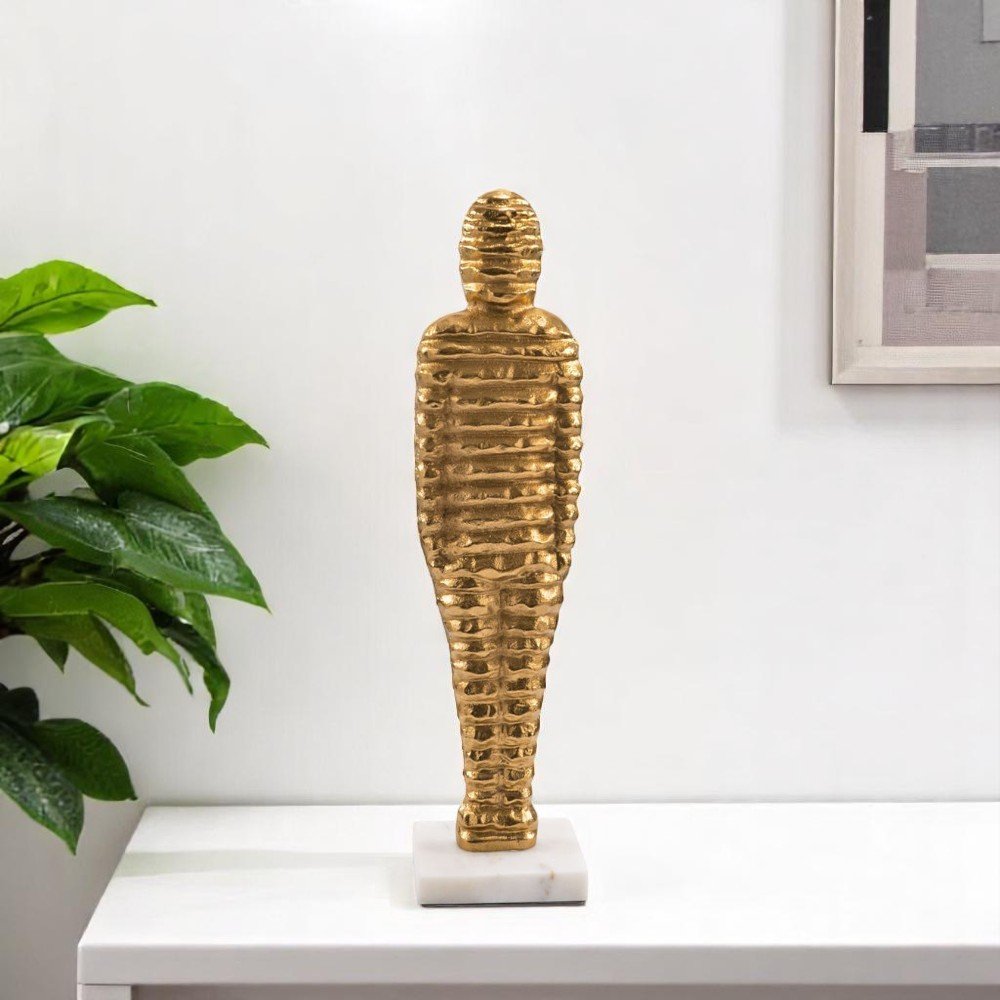 21" Gold And White Aluminum And Marble Mummy Tabletop Sculpture HomeRoots