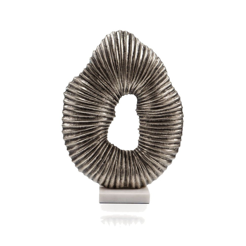 17" Silver And White Aluminum And Marble Tabletop Sculpture HomeRoots