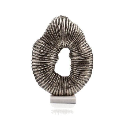 17" Silver And White Aluminum And Marble Tabletop Sculpture HomeRoots