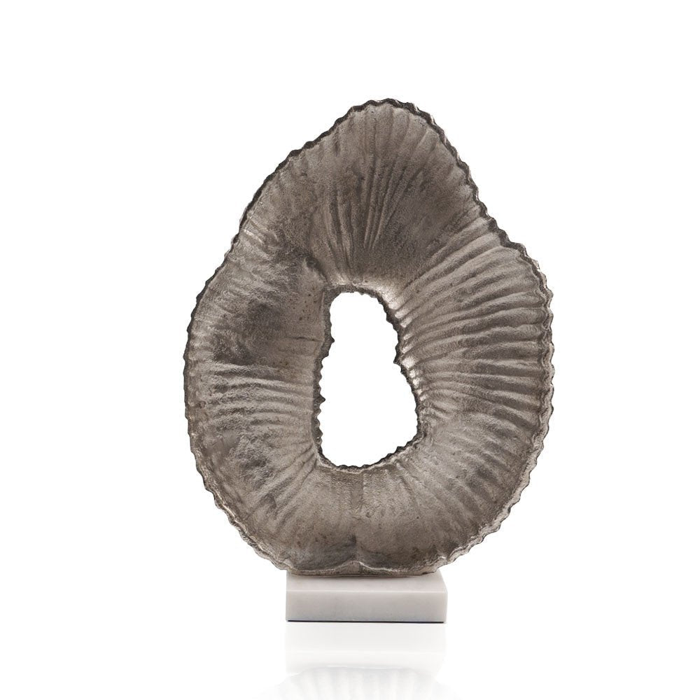 17" Silver And White Aluminum And Marble Tabletop Sculpture HomeRoots