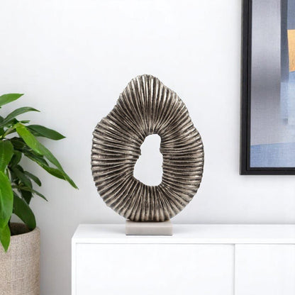 17" Silver And White Aluminum And Marble Tabletop Sculpture HomeRoots