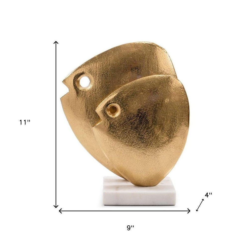 11" Gold And White Aluminum And Marble Fishes Tabletop Sculpture HomeRoots