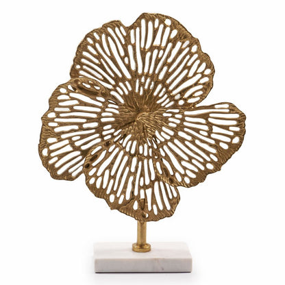 18" Antiqued Gold And White Aluminum And Marble Flowers Abstract Tabletop Sculpture HomeRoots