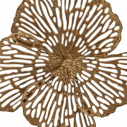 18" Antiqued Gold And White Aluminum And Marble Flowers Abstract Tabletop Sculpture HomeRoots