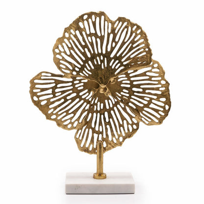 18" Antiqued Gold And White Aluminum And Marble Flowers Abstract Tabletop Sculpture HomeRoots