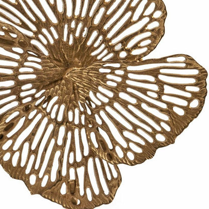 18" Antiqued Gold And White Aluminum And Marble Flowers Abstract Tabletop Sculpture HomeRoots