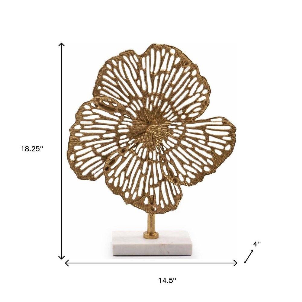 18" Antiqued Gold And White Aluminum And Marble Flowers Abstract Tabletop Sculpture HomeRoots