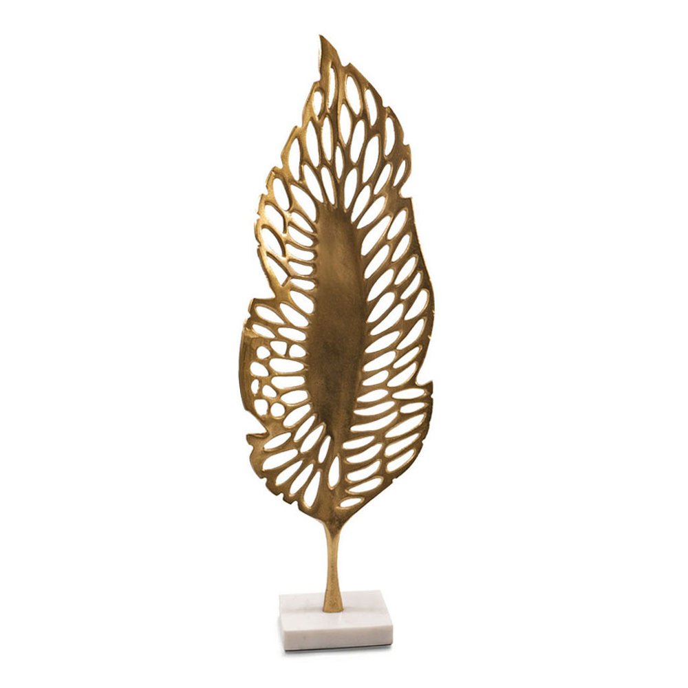 28" Gold And White Aluminum And Marble Leaf Tabletop Sculpture HomeRoots