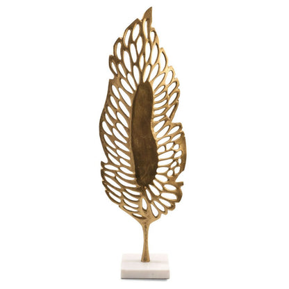 28" Gold And White Aluminum And Marble Leaf Tabletop Sculpture HomeRoots