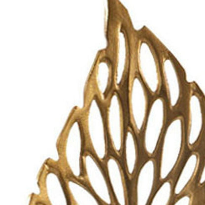 28" Gold And White Aluminum And Marble Leaf Tabletop Sculpture HomeRoots