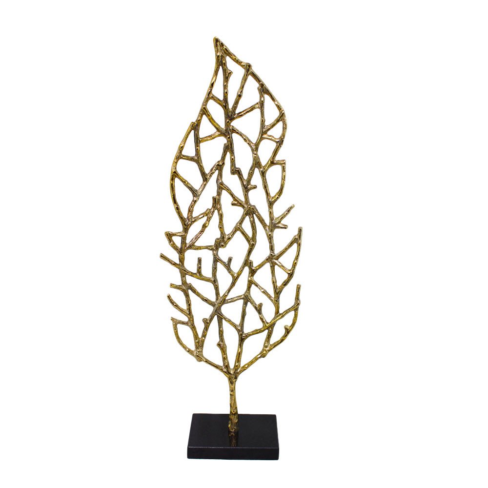 26" Gold And Black Aluminum And Marble Leaf Tabletop Sculpture HomeRoots