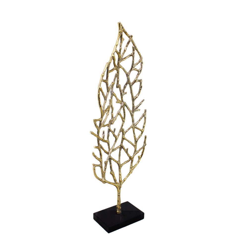 26" Gold And Black Aluminum And Marble Leaf Tabletop Sculpture HomeRoots