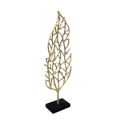 26" Gold And Black Aluminum And Marble Leaf Tabletop Sculpture HomeRoots