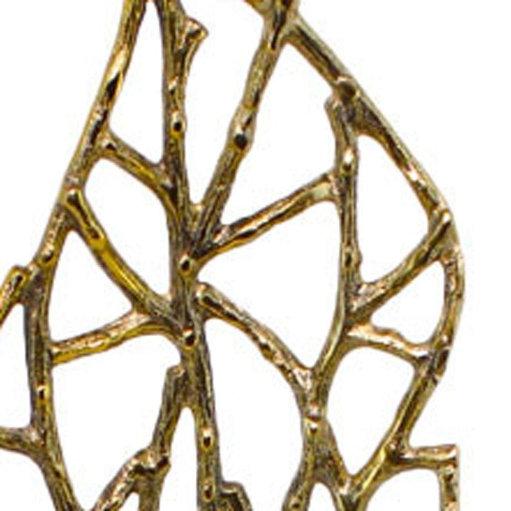 26" Gold And Black Aluminum And Marble Leaf Tabletop Sculpture HomeRoots