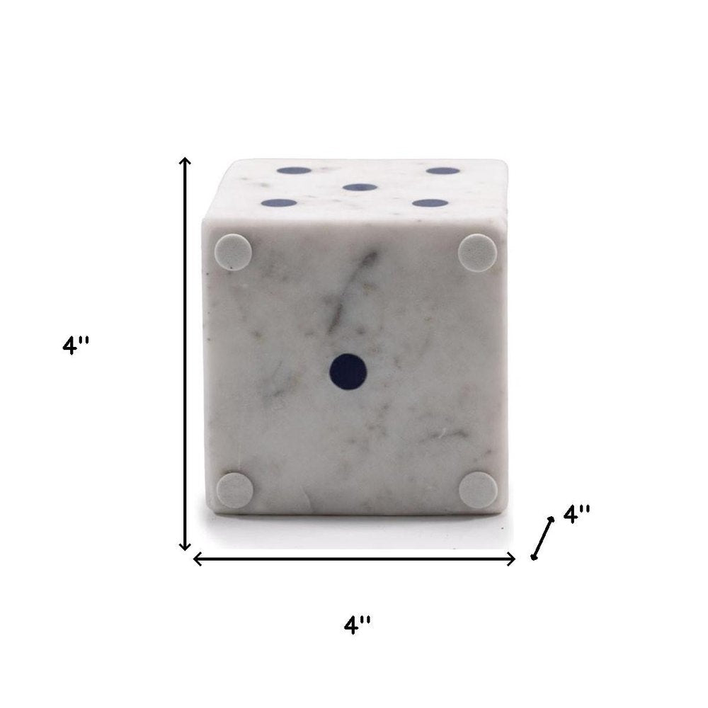 Set of Two White Marble Hand Painted Dice Tabletop Sculpture HomeRoots