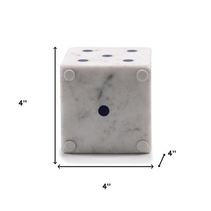 Set of Two White Marble Hand Painted Dice Tabletop Sculpture HomeRoots