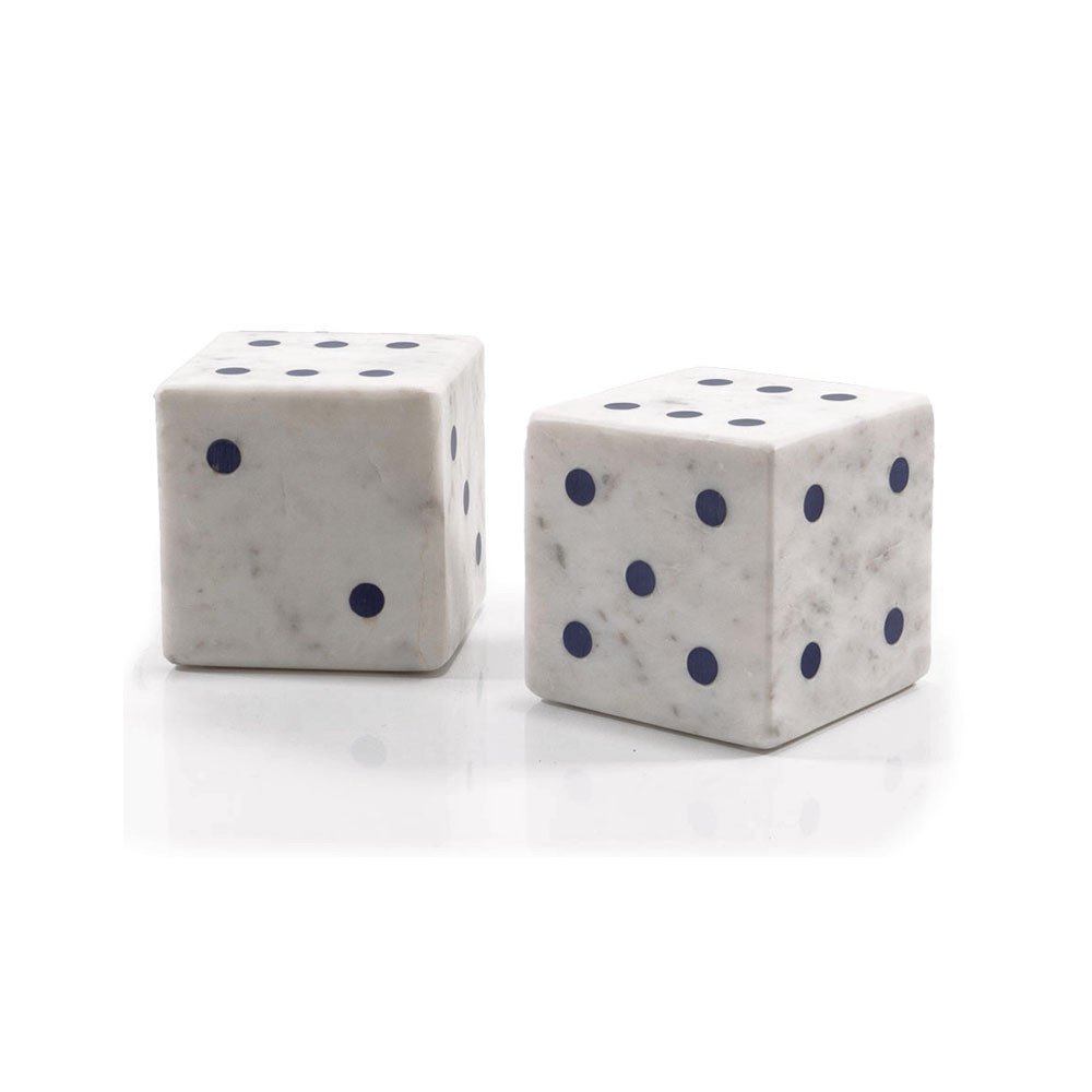 Set of Two White Marble Hand Painted Dice Tabletop Sculpture HomeRoots
