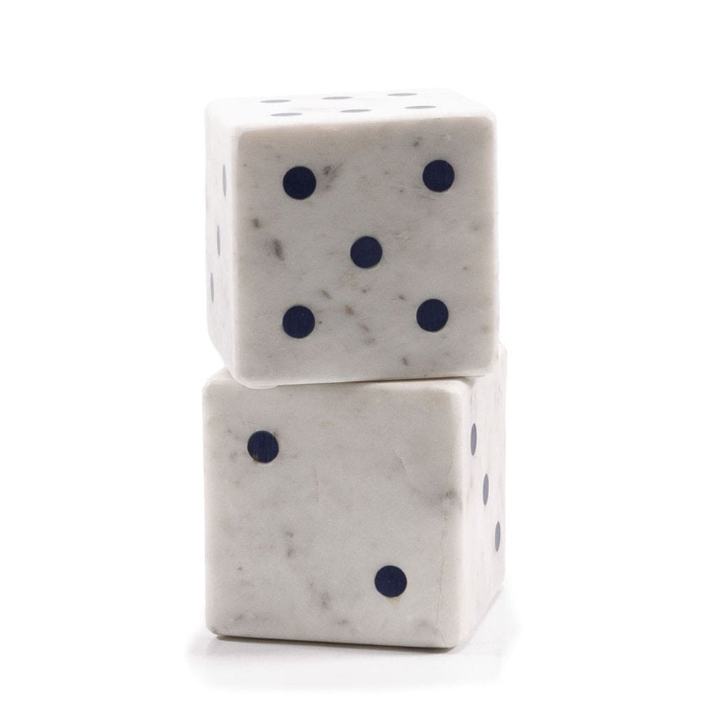 Set of Two White Marble Hand Painted Dice Tabletop Sculpture HomeRoots