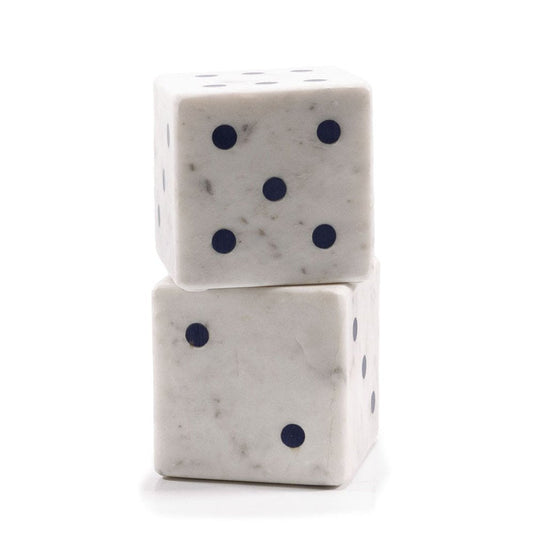 Set of Two White Marble Hand Painted Dice Tabletop Sculpture HomeRoots