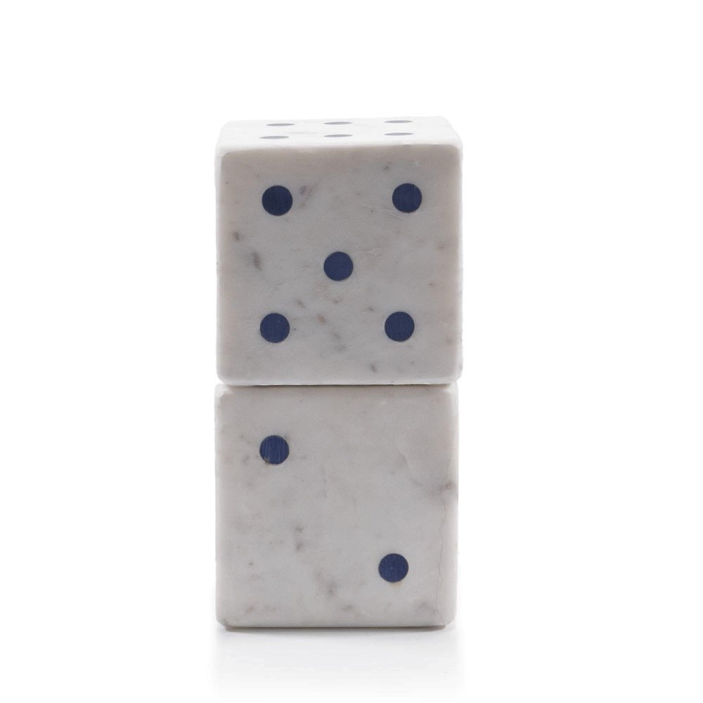 Set of Two White Marble Hand Painted Dice Tabletop Sculpture HomeRoots