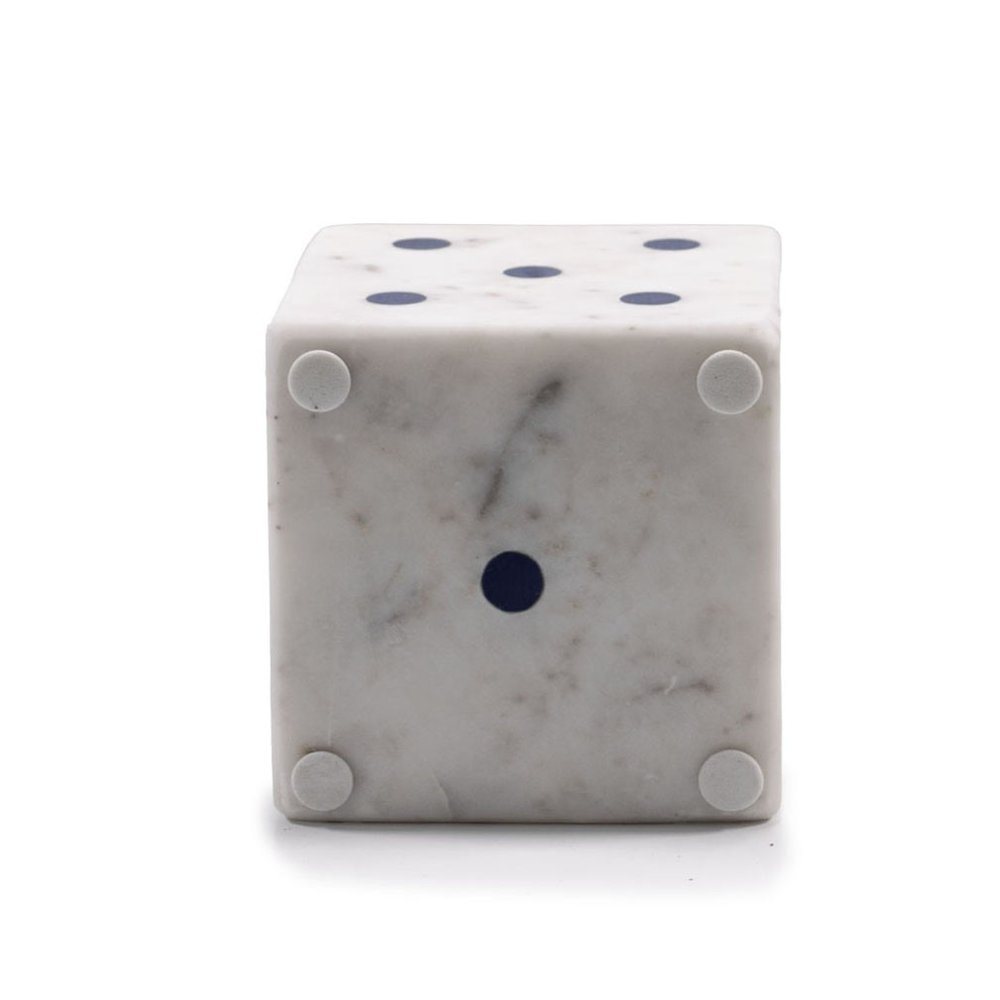 Set of Two White Marble Hand Painted Dice Tabletop Sculpture HomeRoots