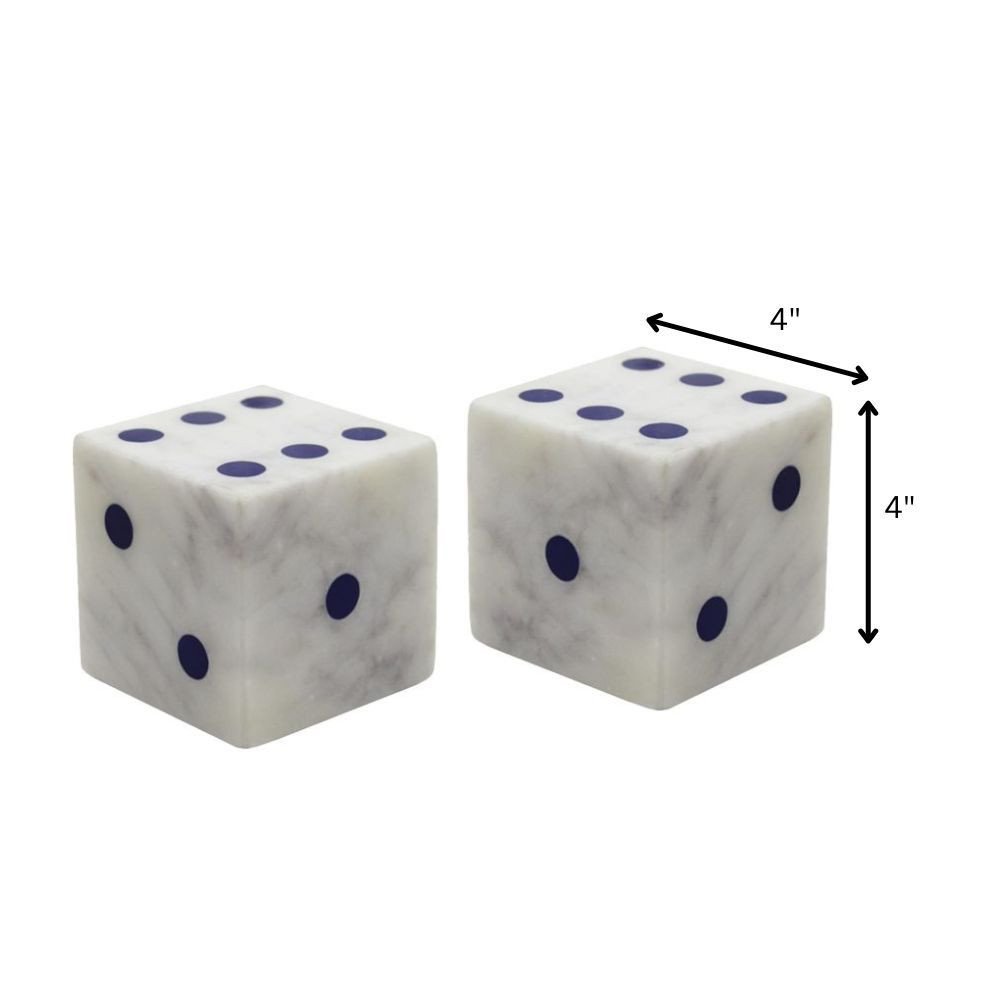Set of Two White Marble Hand Painted Dice Tabletop Sculpture HomeRoots