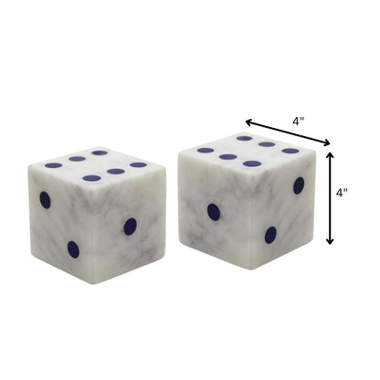 Set of Two White Marble Hand Painted Dice Tabletop Sculpture HomeRoots