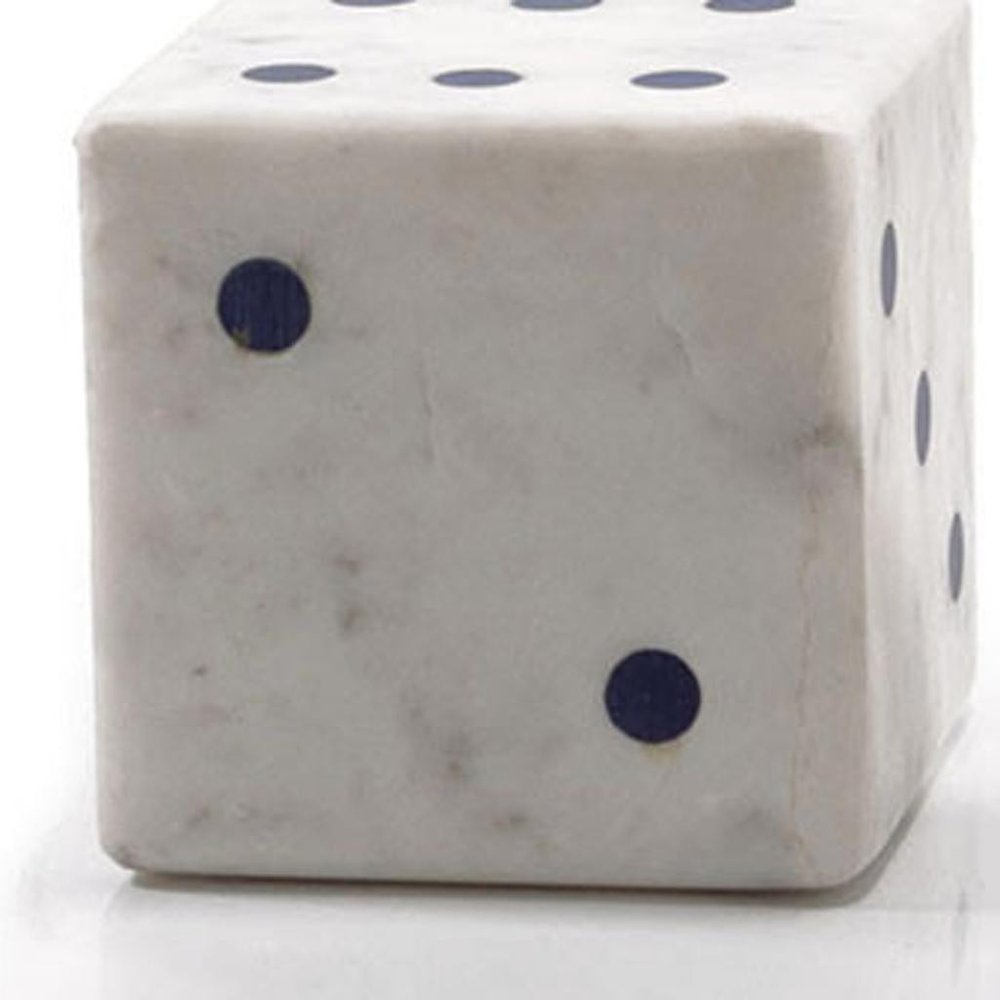 Set of Two White Marble Hand Painted Dice Tabletop Sculpture HomeRoots